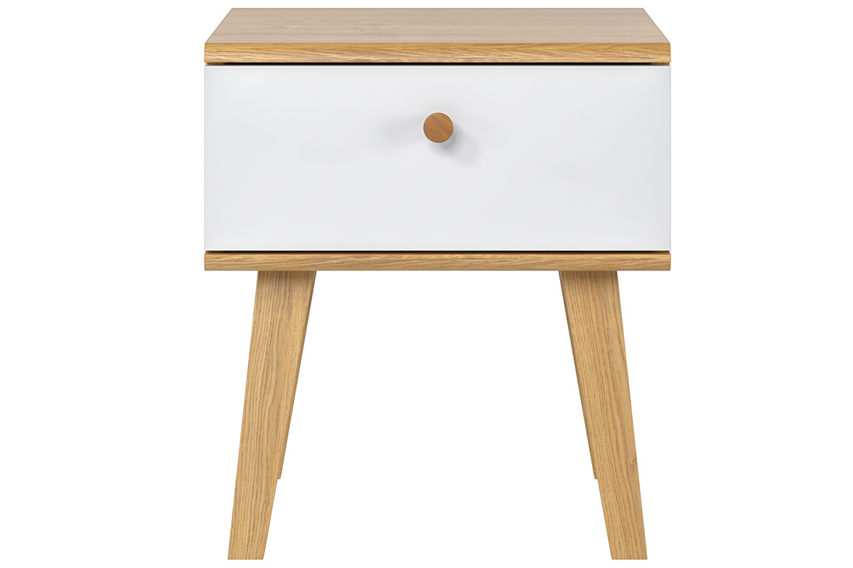 Comodino scandinavo 1 cassetto bianco e rovere MAHE