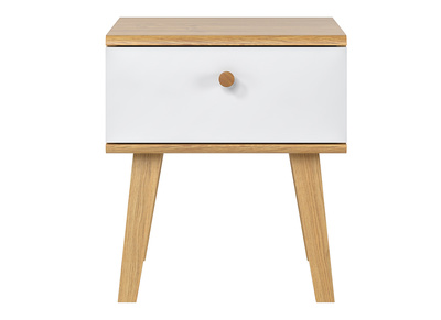 Comodino scandinavo 1 cassetto bianco e rovere MAHE - Comodino scandinavo 1 cassetto bianco e rovere MAHE