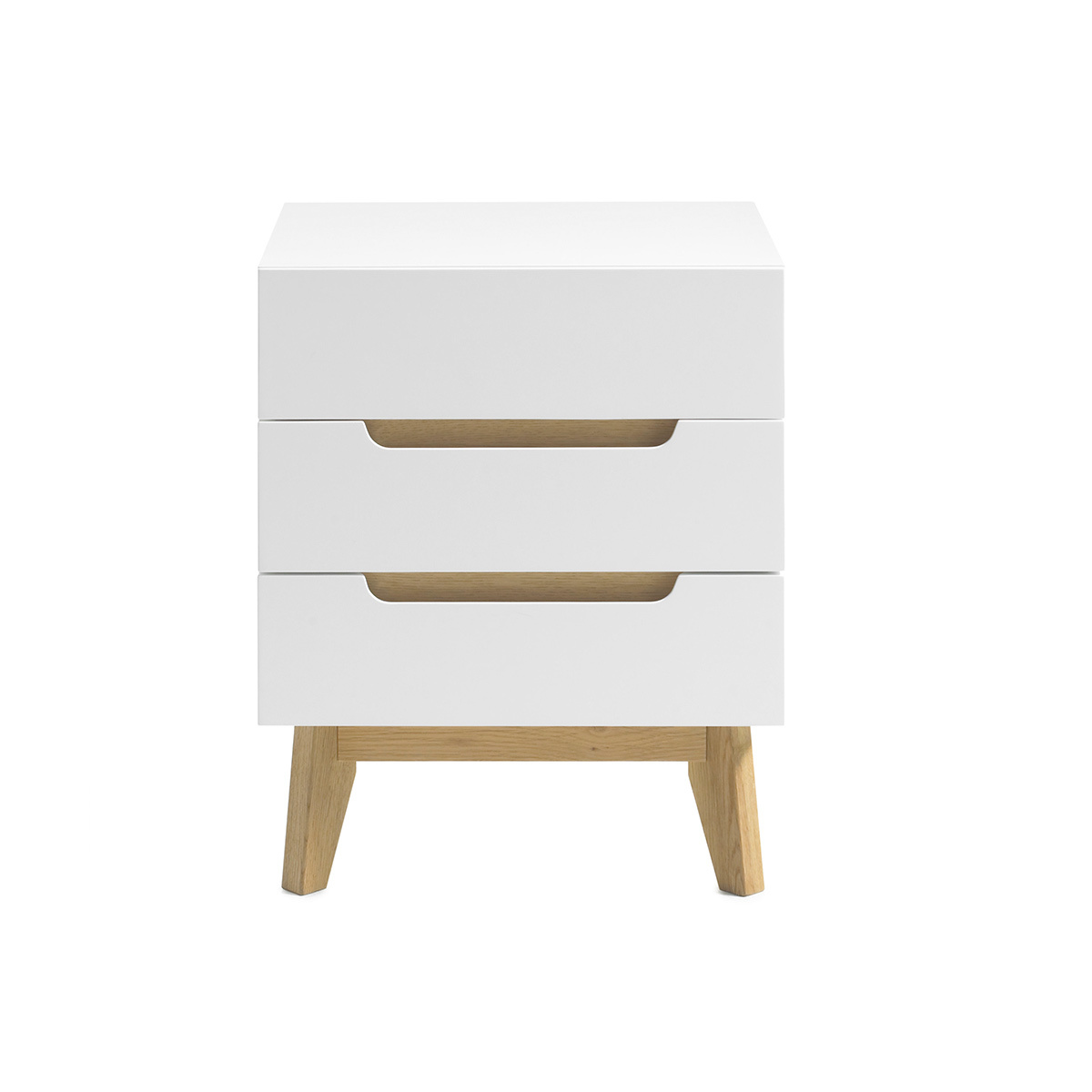 Comodino scandinavo 3 cassetti bianco opaco e legno SKIVE