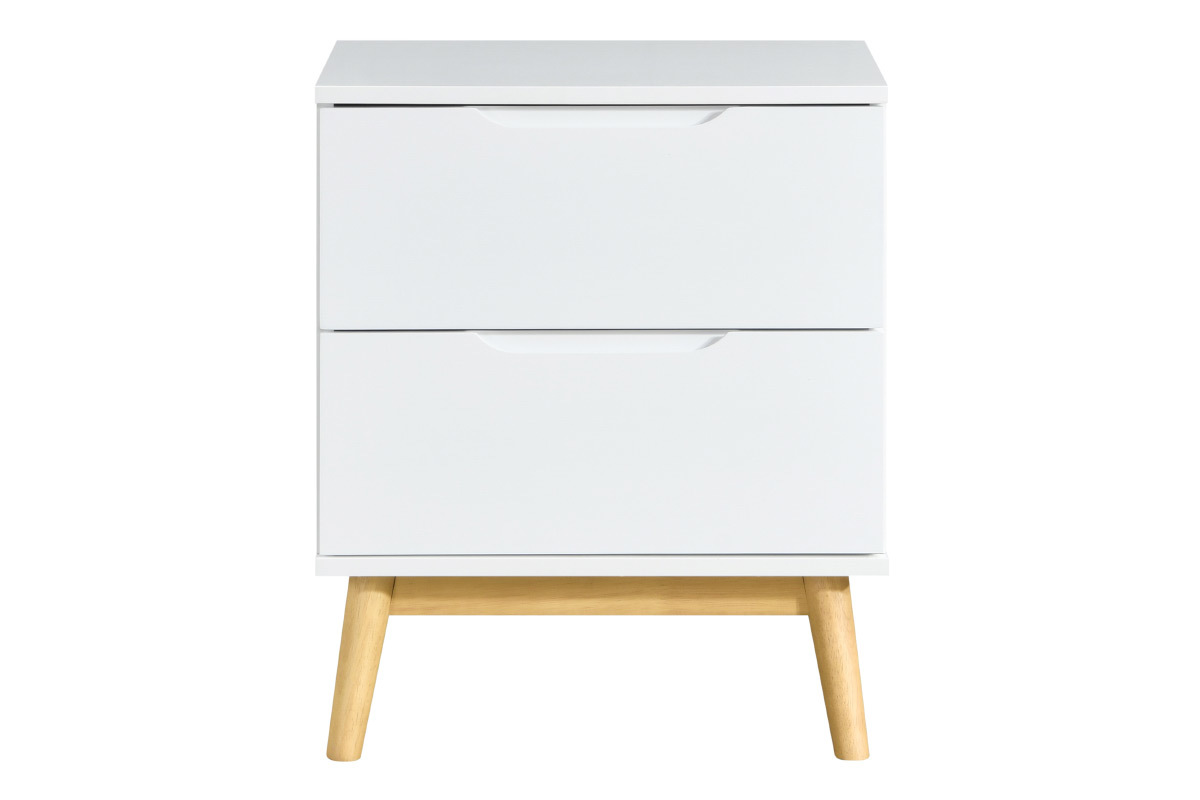 Comodino scandinavo a 2 cassetti bianco e legno FELIX