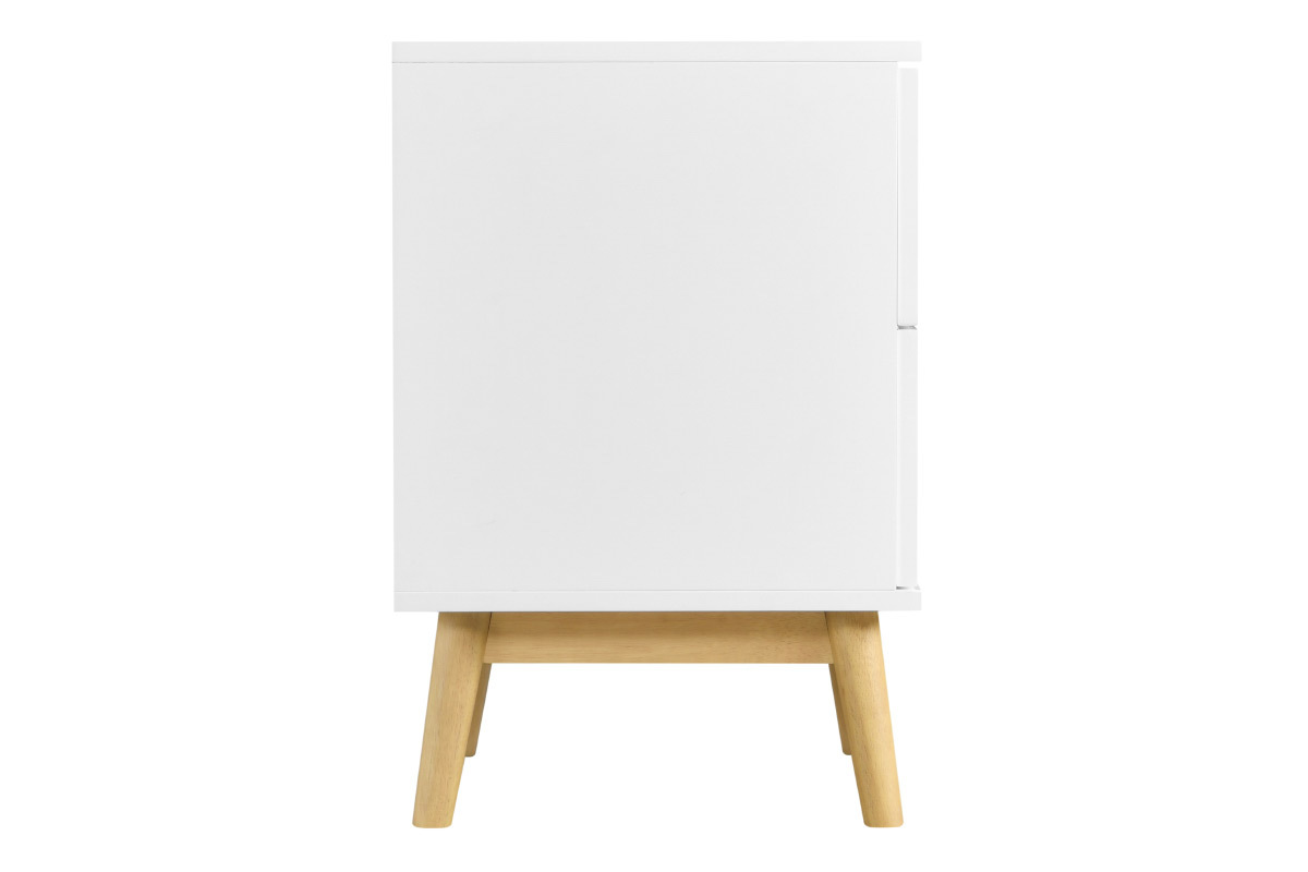 Comodino scandinavo a 2 cassetti bianco e legno FELIX