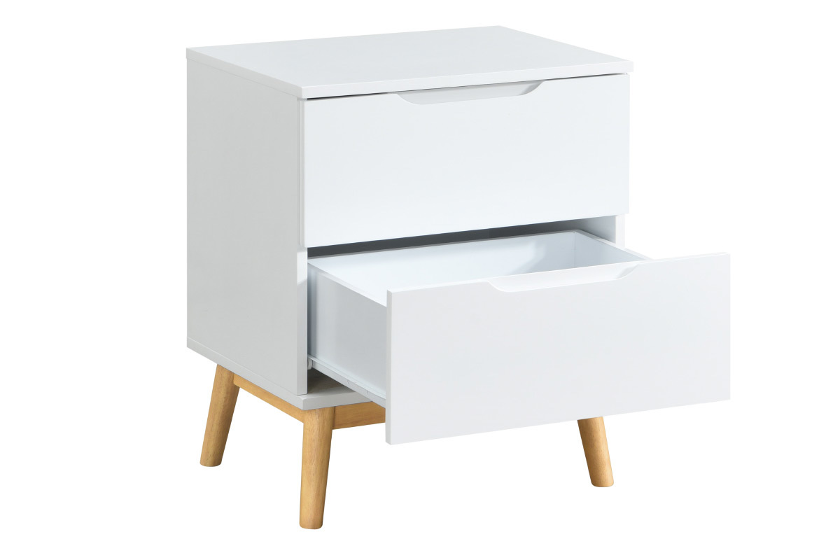 Comodino scandinavo a 2 cassetti bianco e legno FELIX
