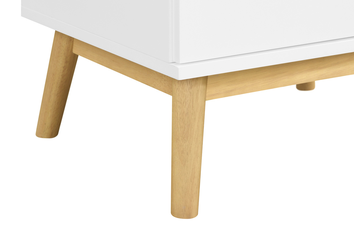 Comodino scandinavo a 2 cassetti bianco e legno FELIX