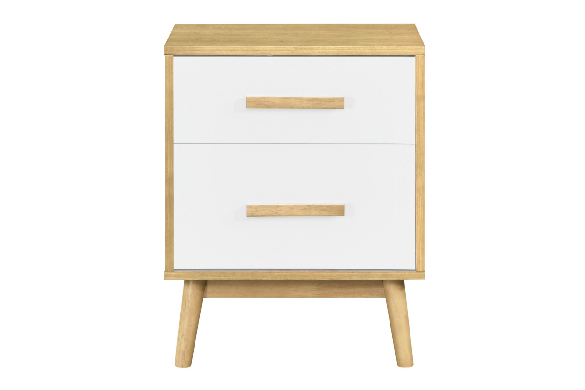 Comodino scandinavo a 2 cassetti in legno chiaro e bianco TALIA