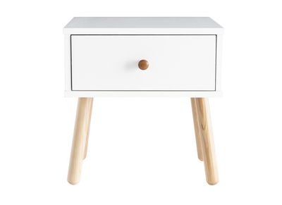 Comodino scandinavo bianco e legno NEA - Comodino scandinavo bianco e legno NEA