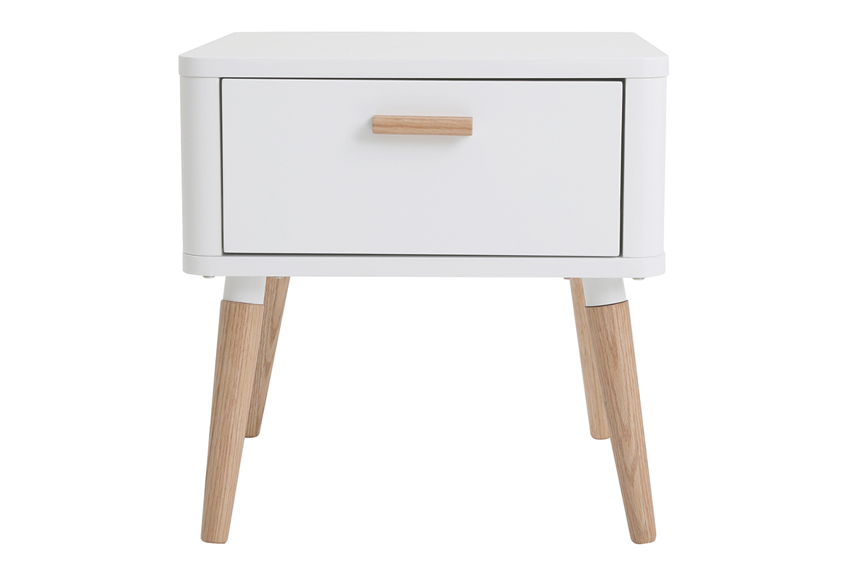 Comodino scandinavo bianco e legno TOTEM