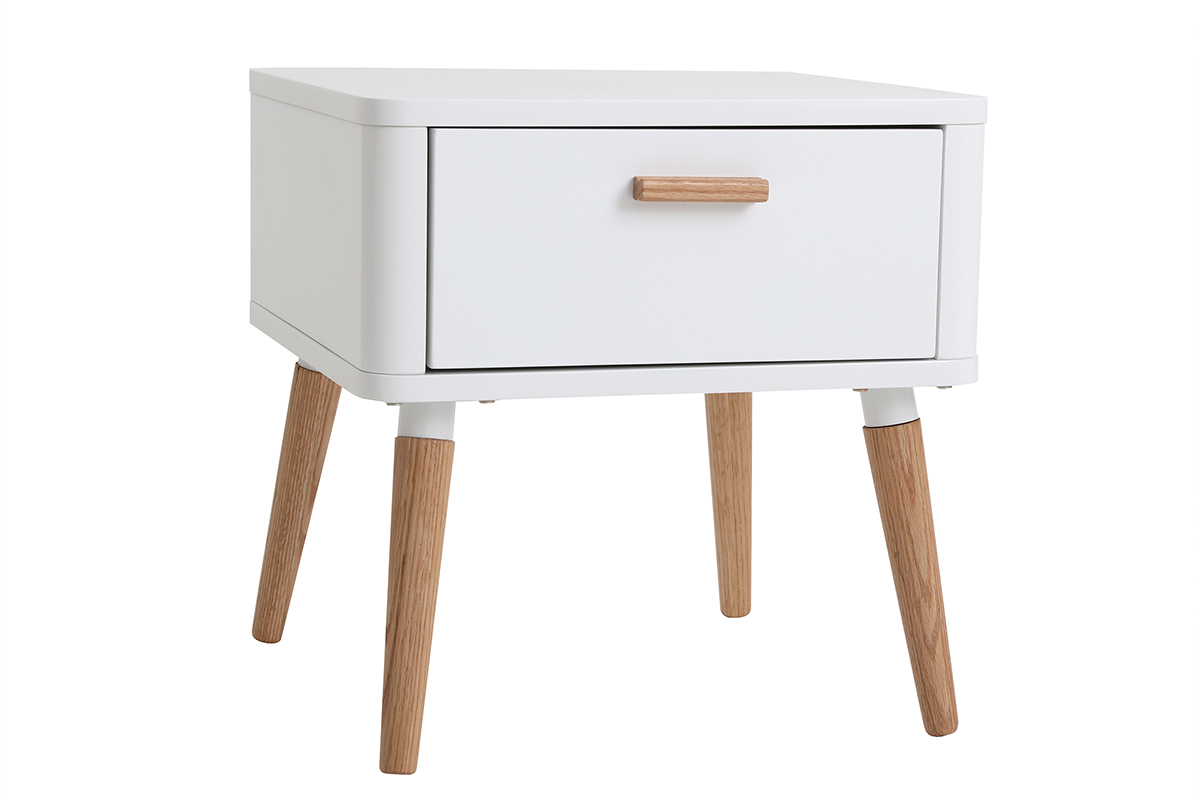 Comodino scandinavo bianco e legno TOTEM