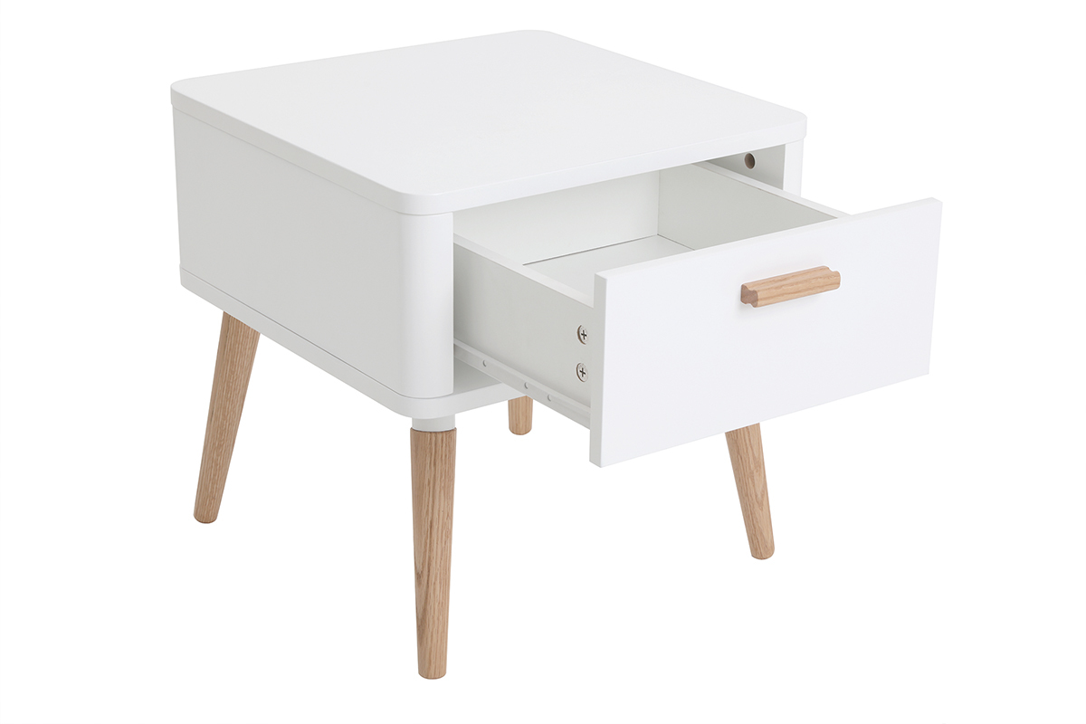 Comodino scandinavo bianco e legno TOTEM