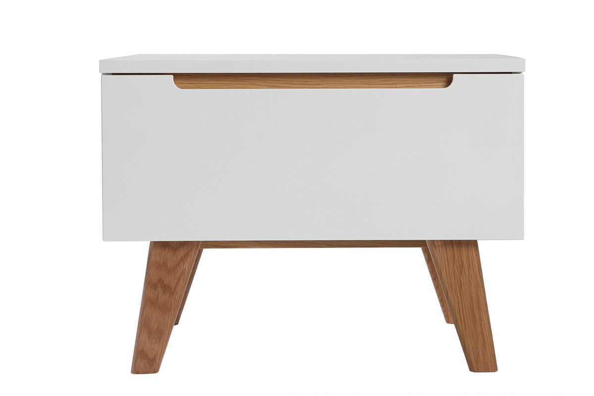 Comodino scandinavo bianco lucido e frassino MELKA