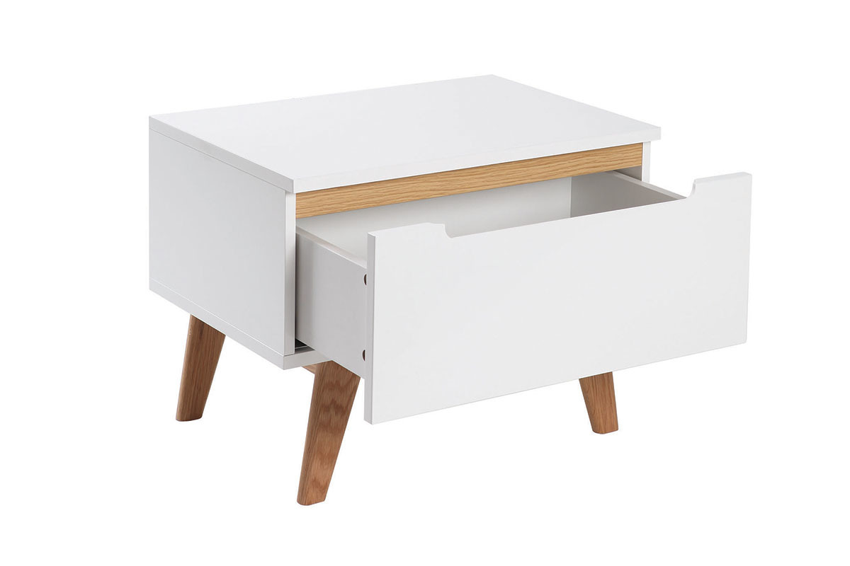 Comodino scandinavo bianco lucido e frassino MELKA