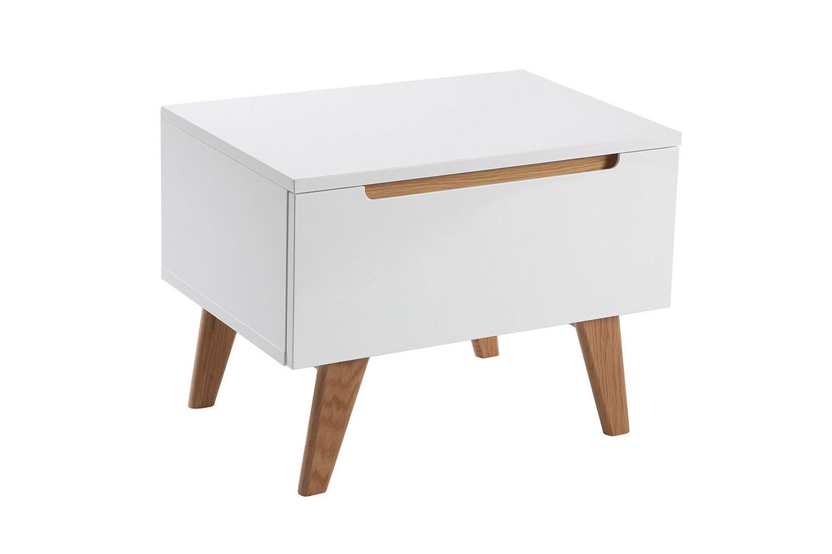 Comodino scandinavo bianco lucido e frassino MELKA