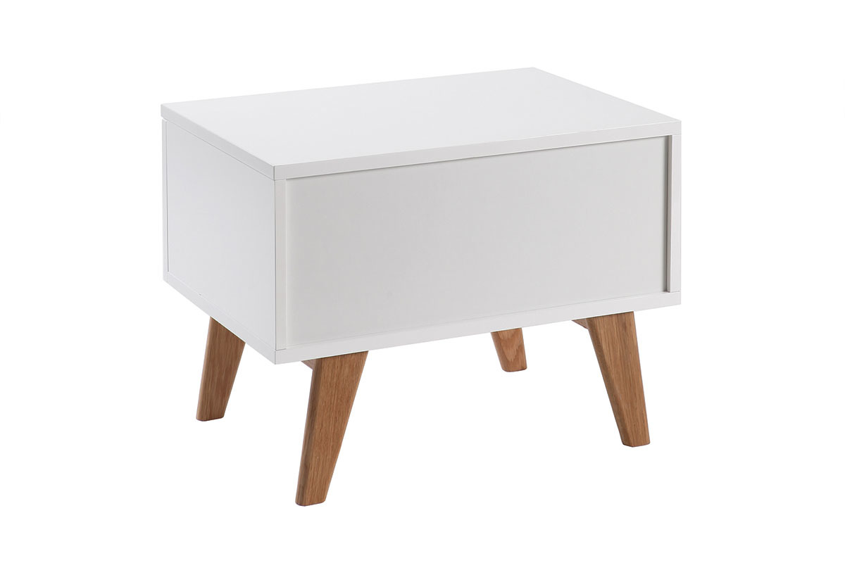 Comodino scandinavo bianco lucido e frassino MELKA