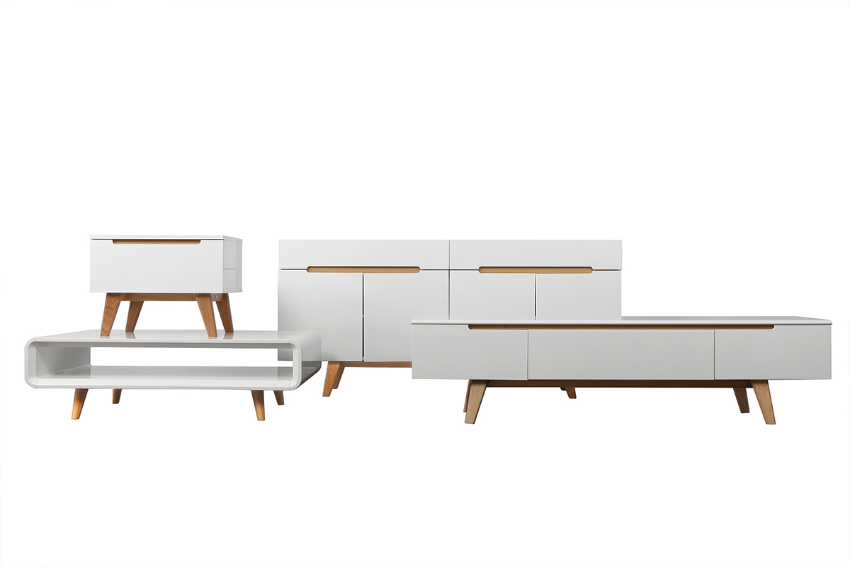 Comodino scandinavo bianco lucido e frassino MELKA