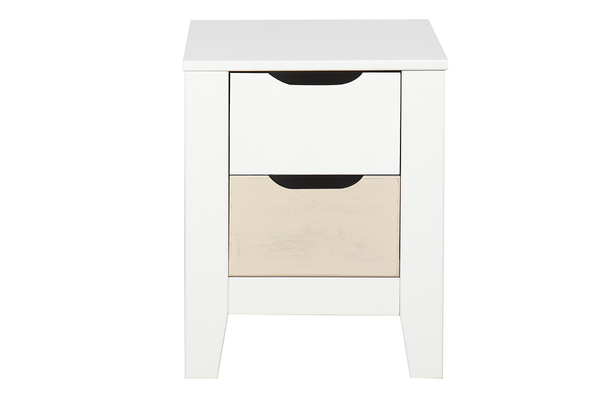 Comodino scandinavo con cassetti legno e bianco MOLENE