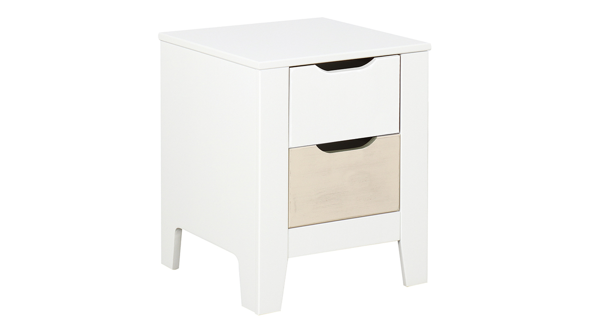 Comodino scandinavo con cassetti legno e bianco MOLENE