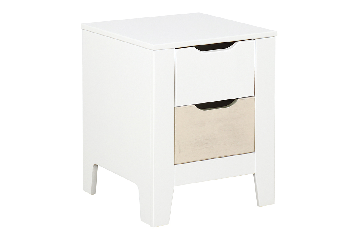 Comodino scandinavo con cassetti legno e bianco MOLENE