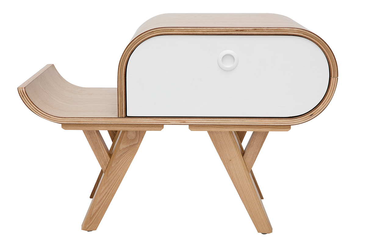 Comodino scandinavo frassino e bianco (sinistro) KYOTO