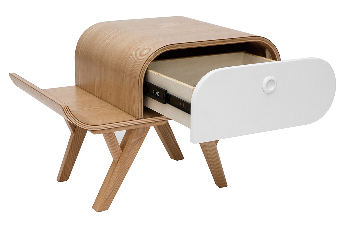Comodino scandinavo frassino e bianco (sinistro) KYOTO