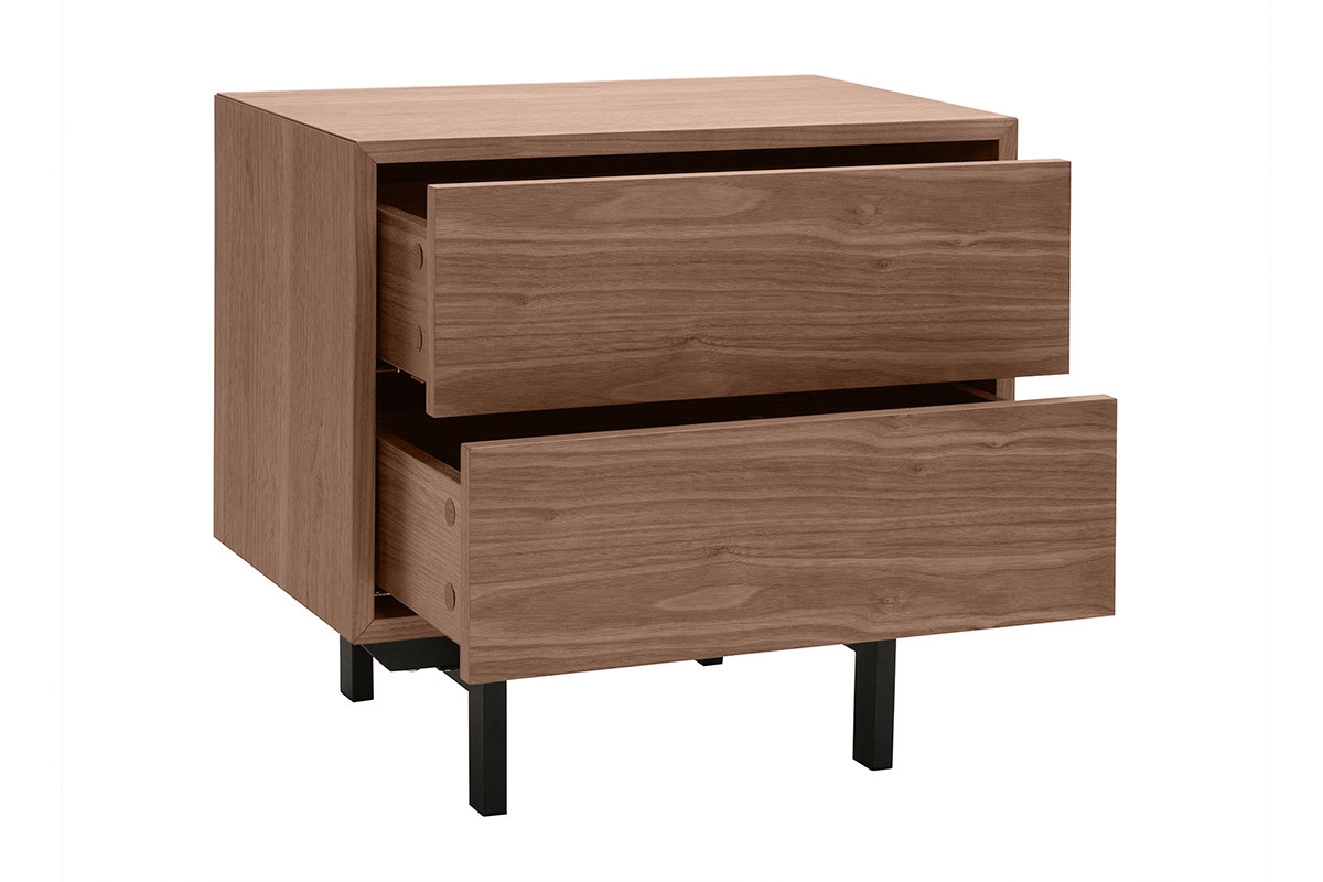 Comodino vintage noce e metallo MANNY