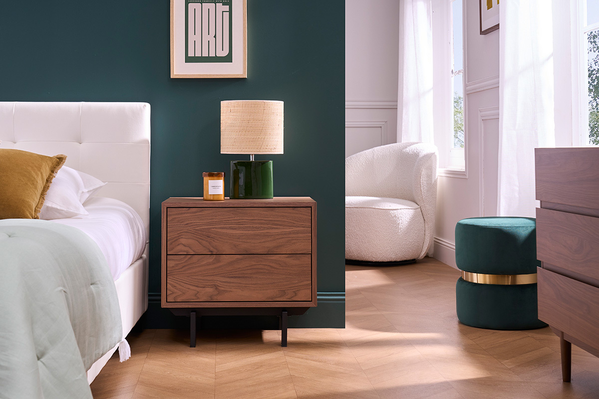 Comodino vintage noce e metallo MANNY