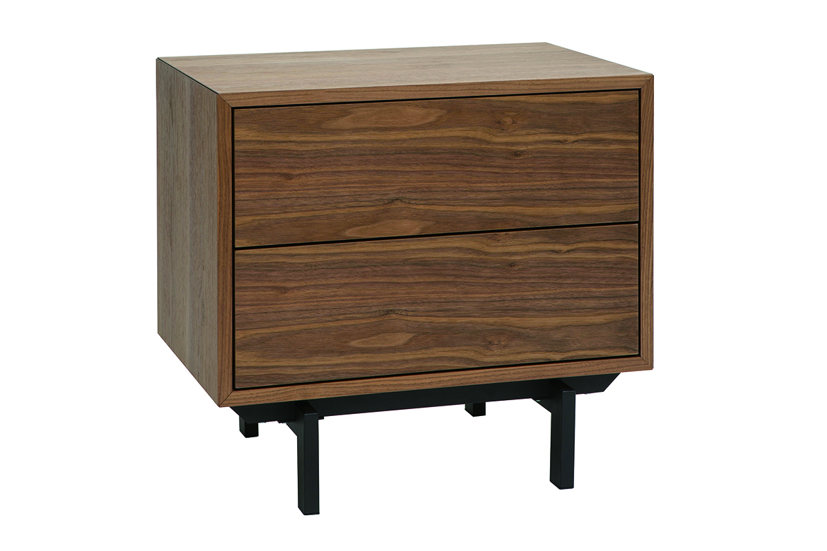 Comodino vintage noce e metallo MANNY