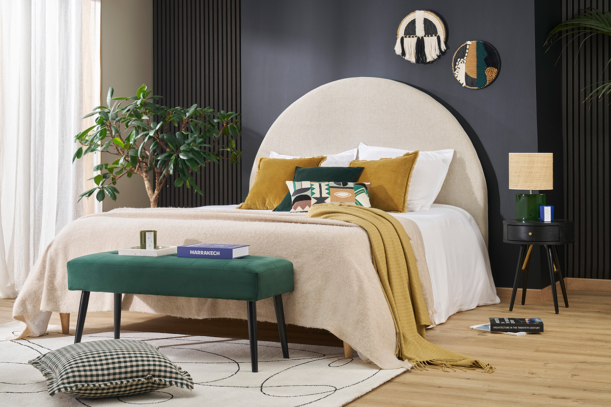 Comodino vintage rotondo in legno e metallo nero dettagli dorati KORAL