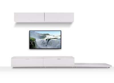 Composizione murale TV design blanc brillant ODEON - Composizione murale TV design blanc brillant ODEON