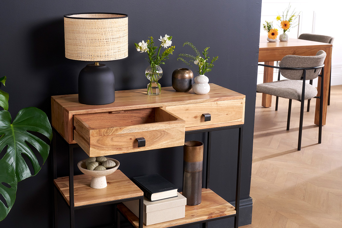 Console 2 cassetti in acacia e metallo L80 cm GRENELLE
