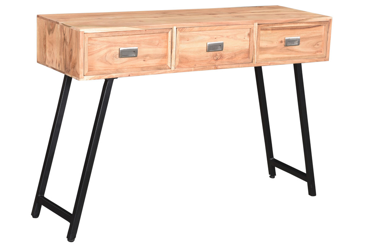 Console 3 cassetti in acacia e metallo nero EDITION
