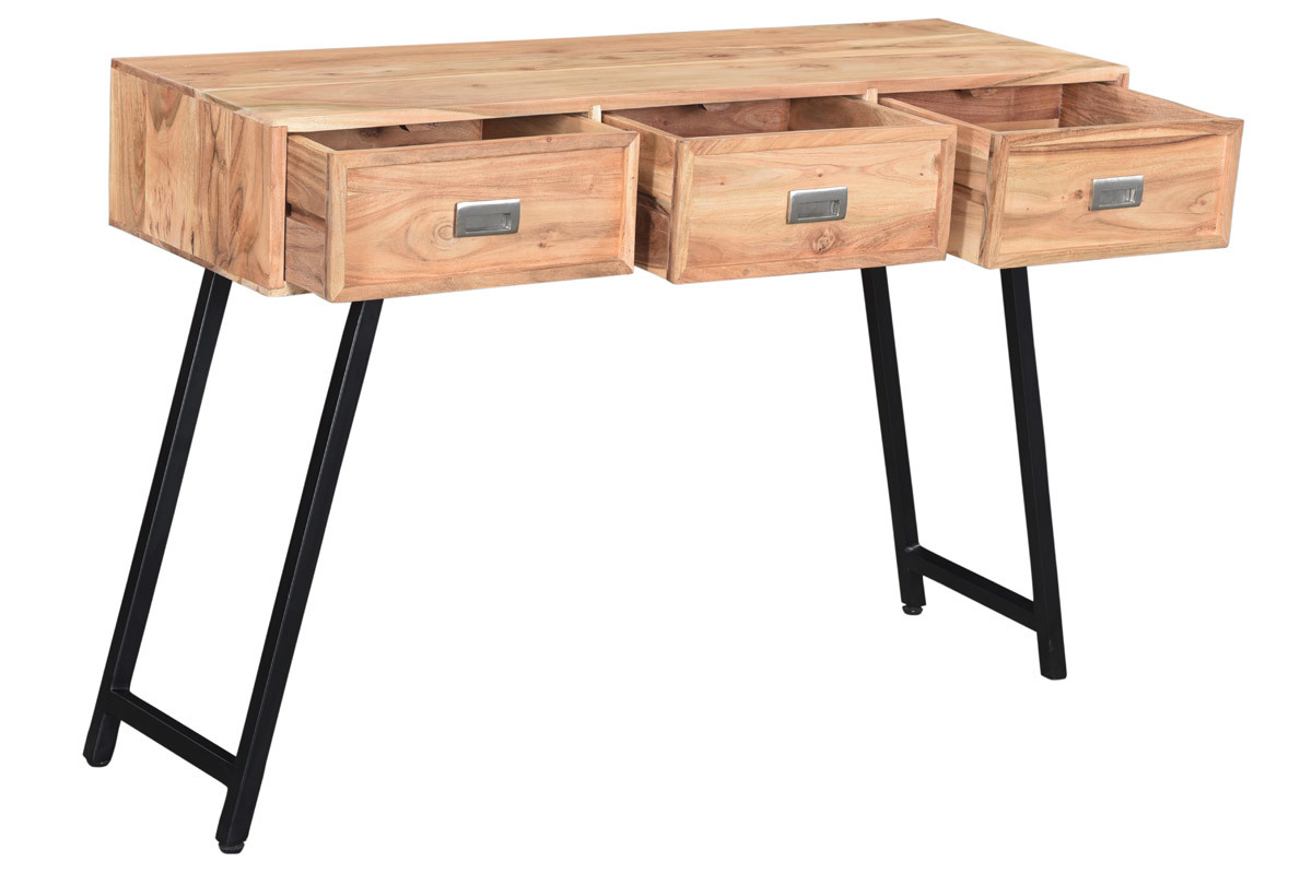 Console 3 cassetti in acacia e metallo nero EDITION