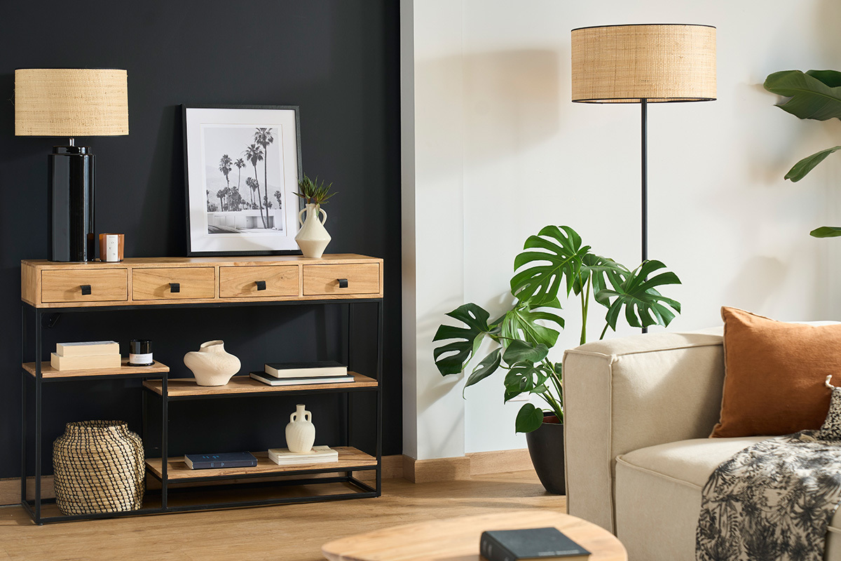 Console 4 cassetti in acacia e metallo nero L115 cm GRENELLE