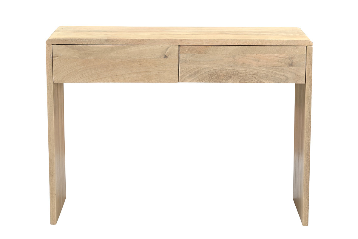 Console LATIKA in legno di mango chiaro con due cassetti, vista frontale