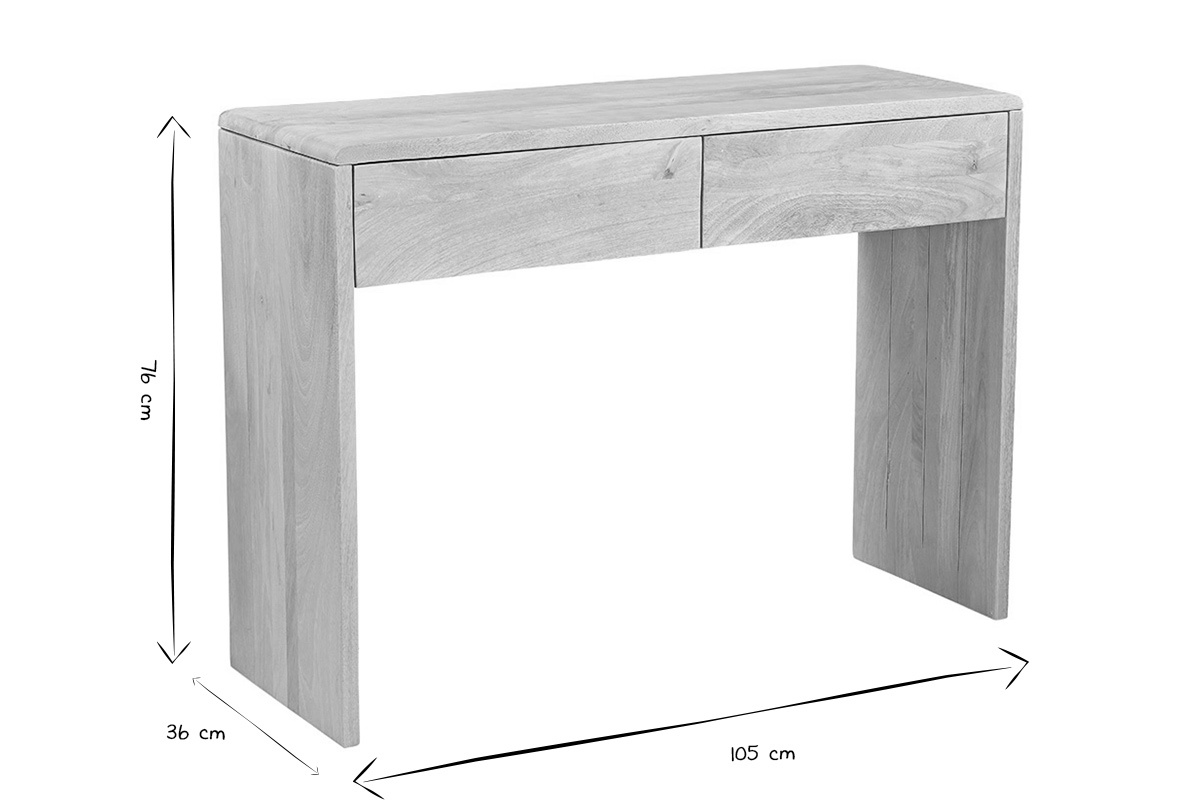 Consolle in legno chiaro di mango massiccio L105 cm, dimensioni: L105 x H76 x P36 cm in nero e bianco.