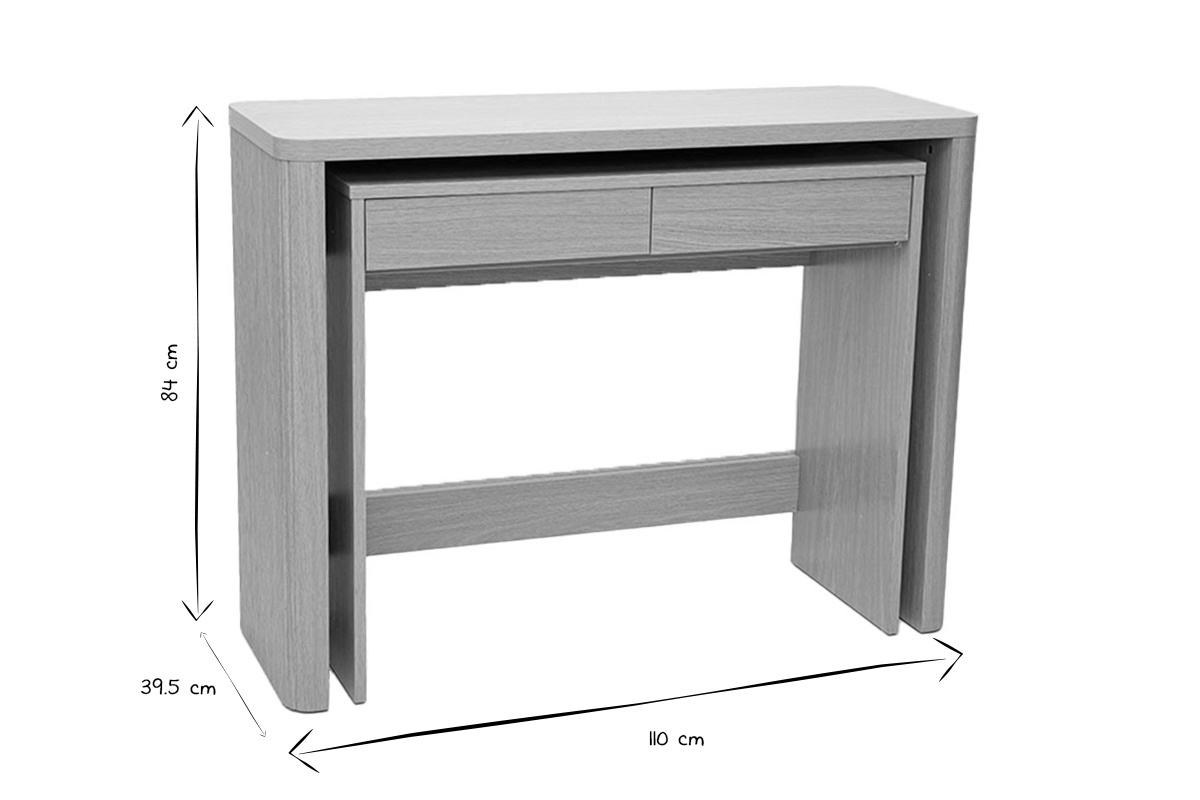 Console ENOLA con cassetti, dimensioni 110x39,5x84 cm, vista da 3/4 in bianco e nero.
