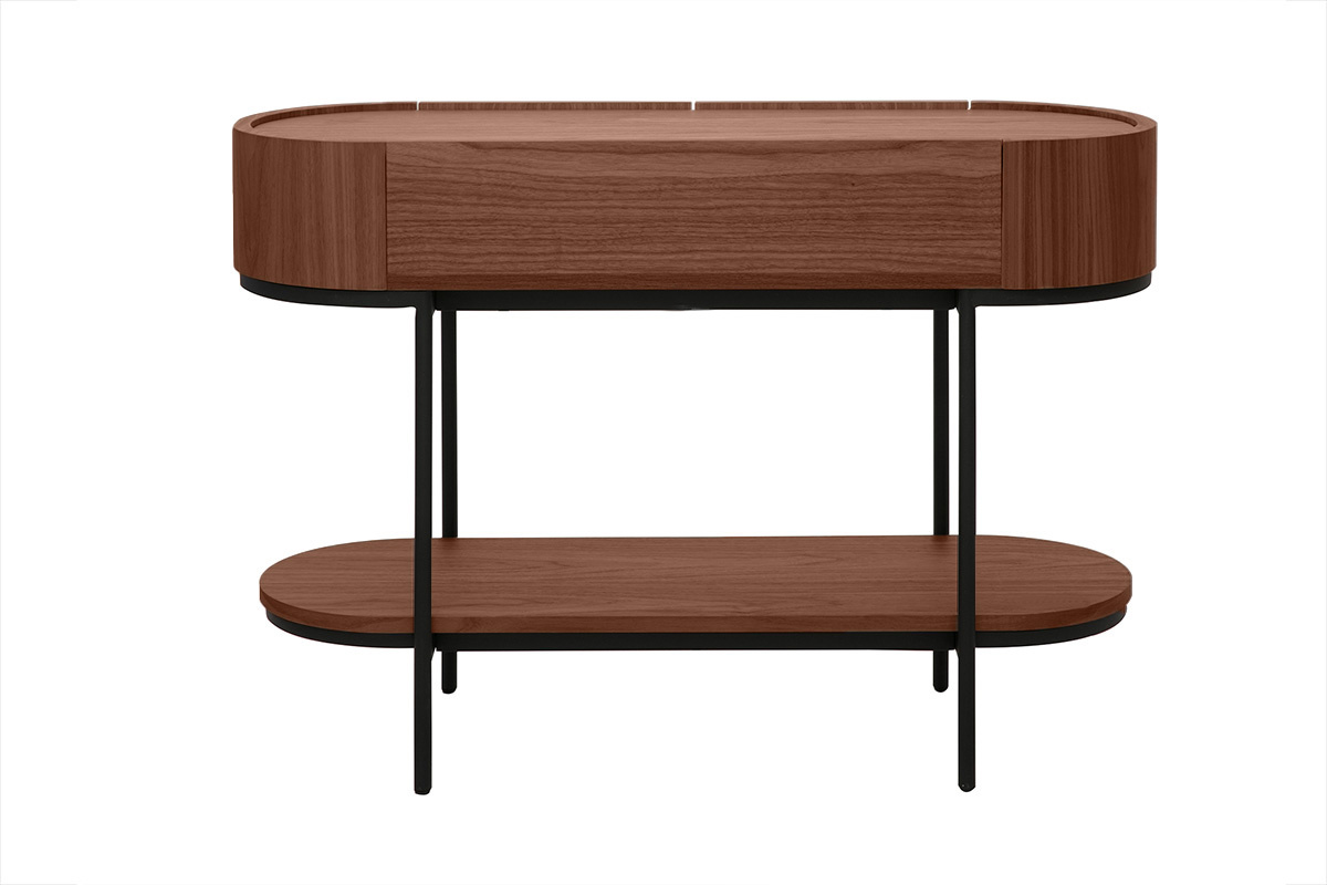 Console design con cassetti in legno scuro noce e metallo nero L110 cm SKYE