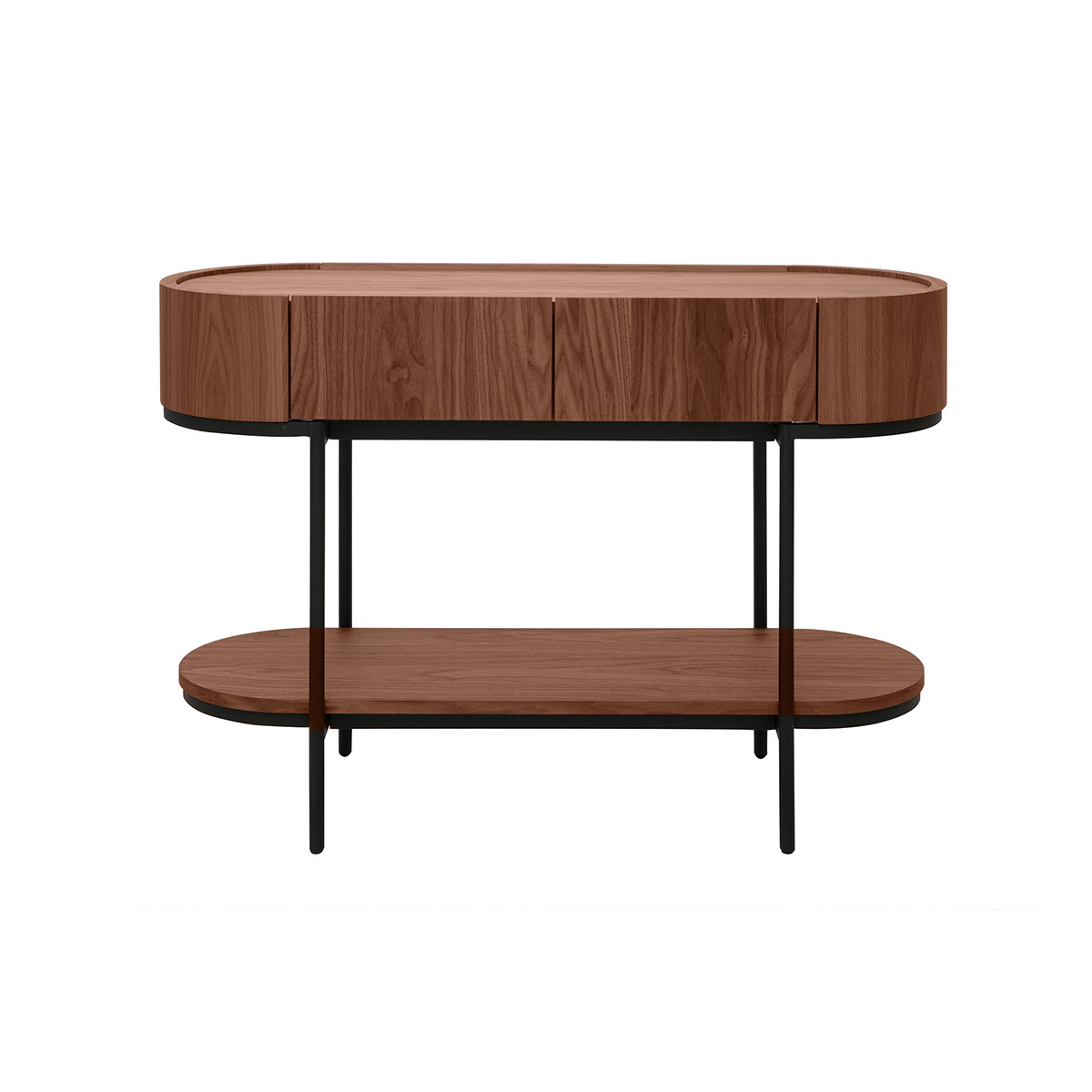 Console design con cassetti in legno scuro noce e metallo nero L110 cm SKYE