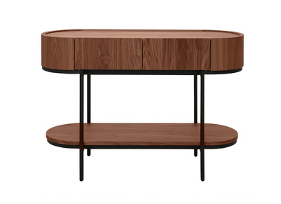 Console design con cassetti in legno scuro noce e metallo nero L110 cm SKYE