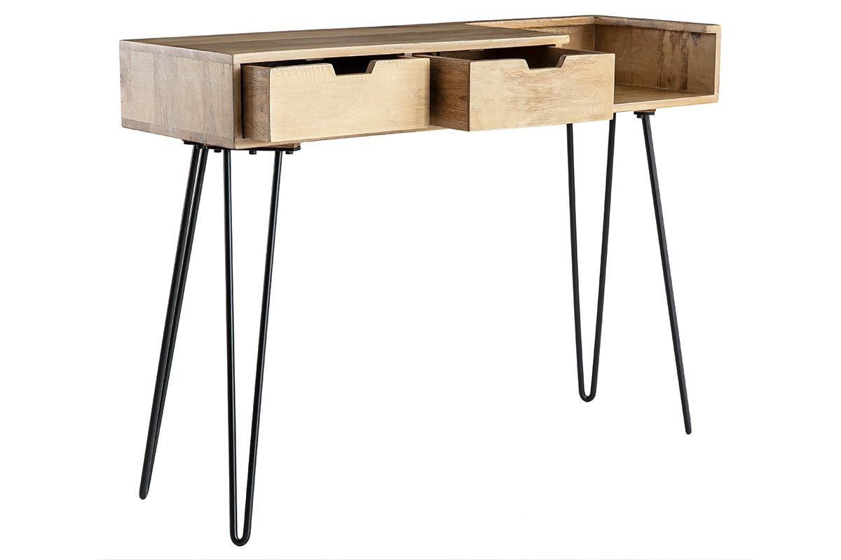 Console design in mango con piedi metallo nero L110 cm VIBES