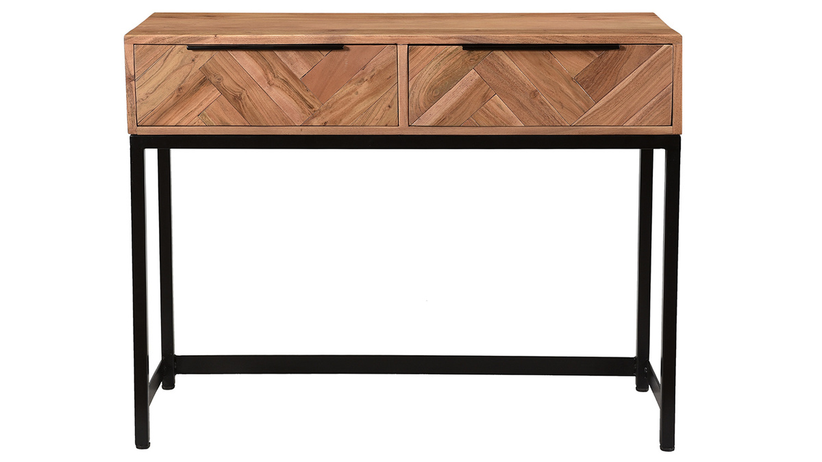 Console in acacia nera e metallo 2 cassetti L100 cm STICK