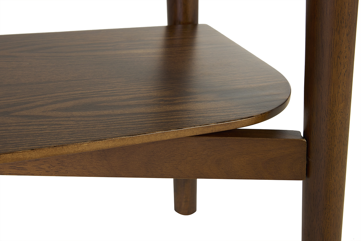 Dettaglio della console in legno scuro CENDY con bordi arrotondati del piano.