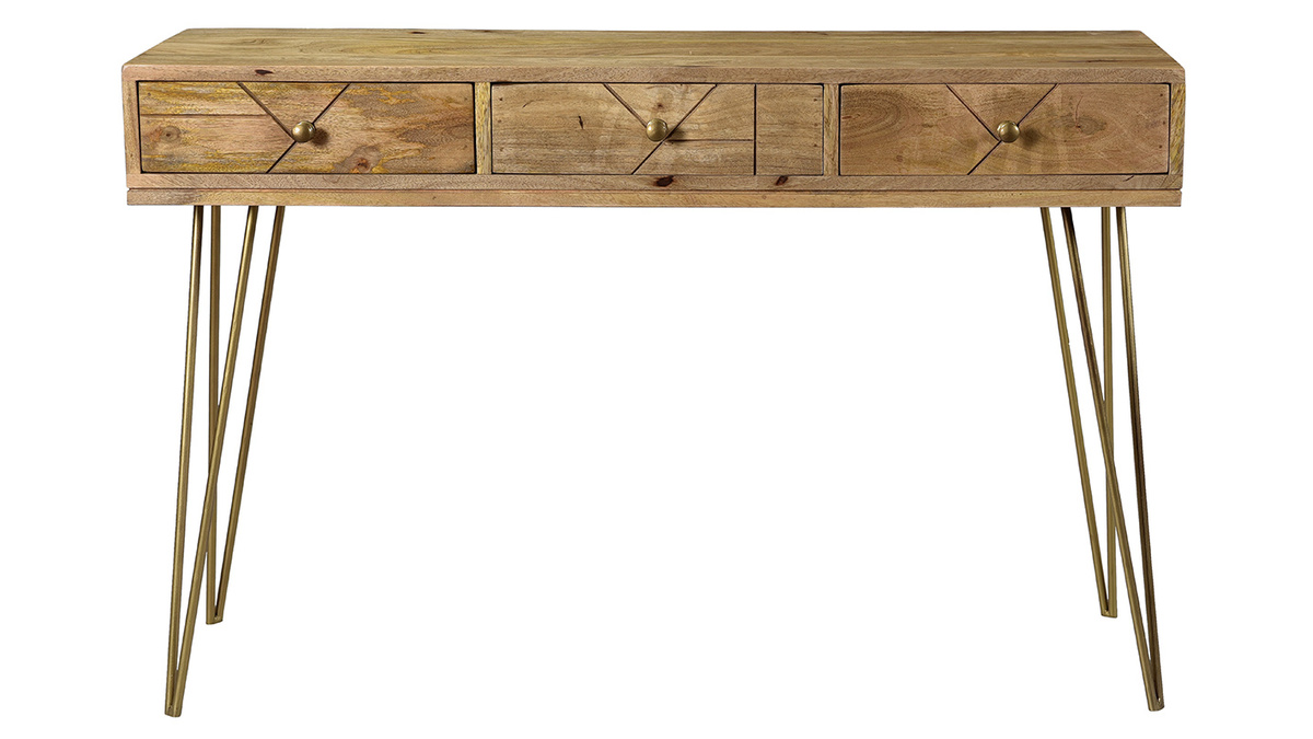 Console incisa in mango e metallo dorato L120 cm LINIUM