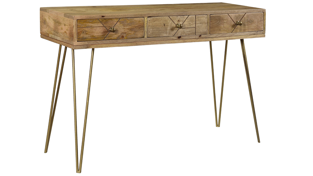 Console incisa in mango e metallo dorato L120 cm LINIUM