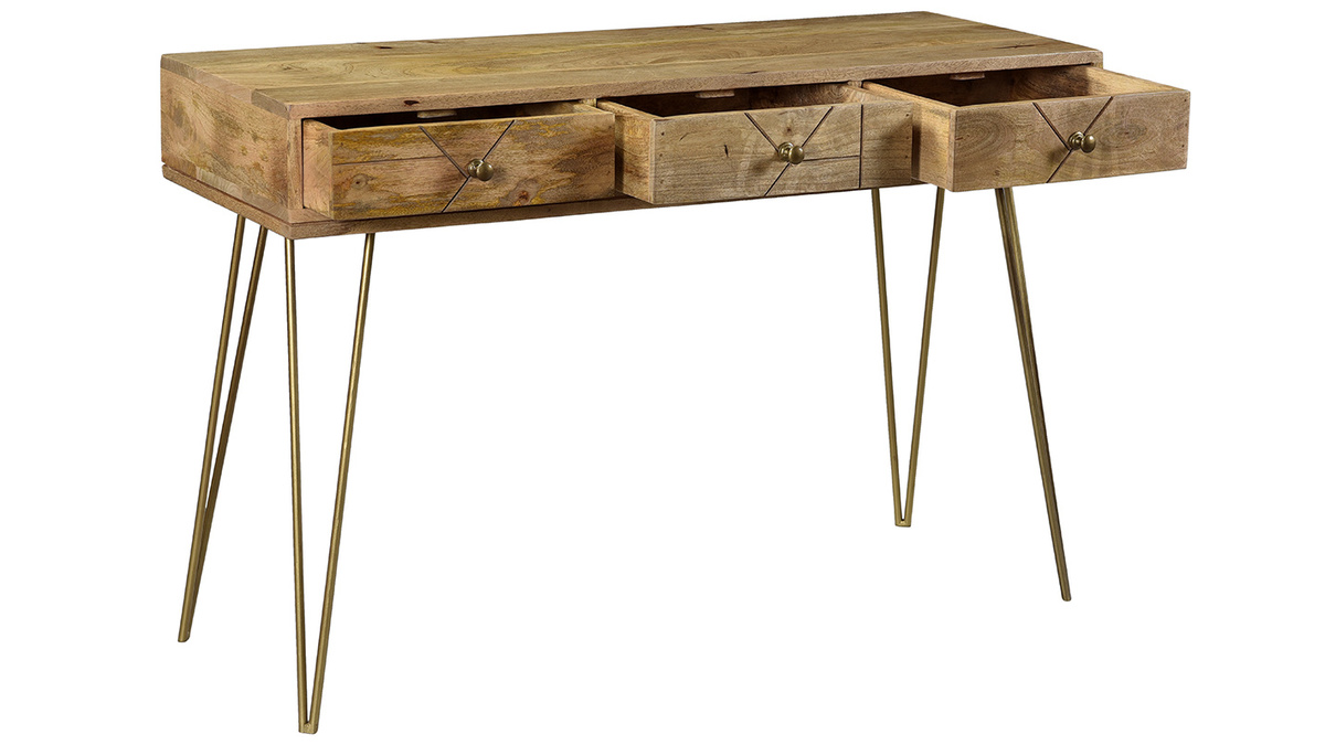 Console incisa in mango e metallo dorato L120 cm LINIUM