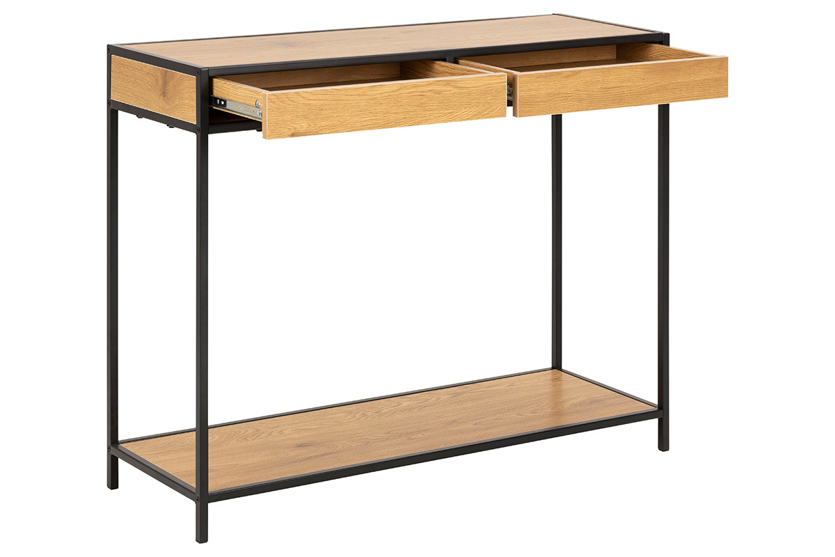 Console industriale 2 cassetti in metallo e legno L100 cm TRESCA