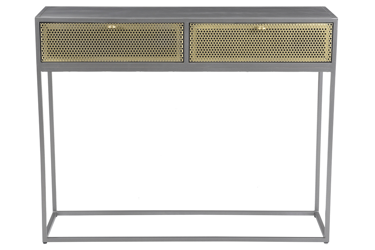 Console industriale in metallo dorato e grigio MAGIC