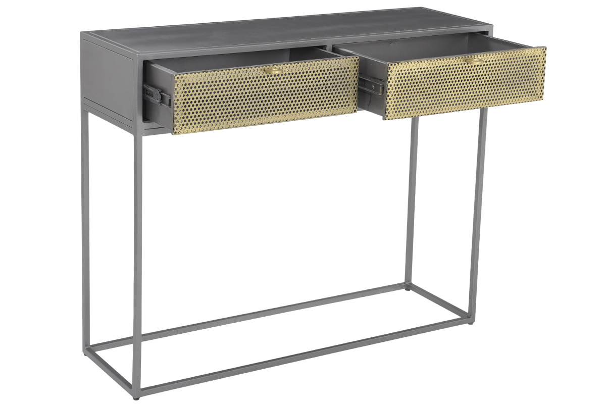 Console industriale in metallo dorato e grigio MAGIC