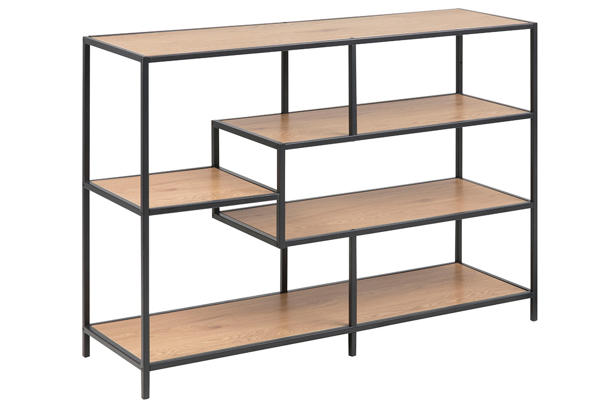 Console industriale metallo nero e legno L114 cm TRESCA