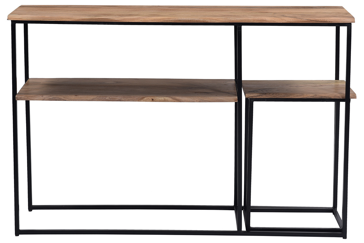 Console piccolo sgabello in acacia e metallo nero  LOCK