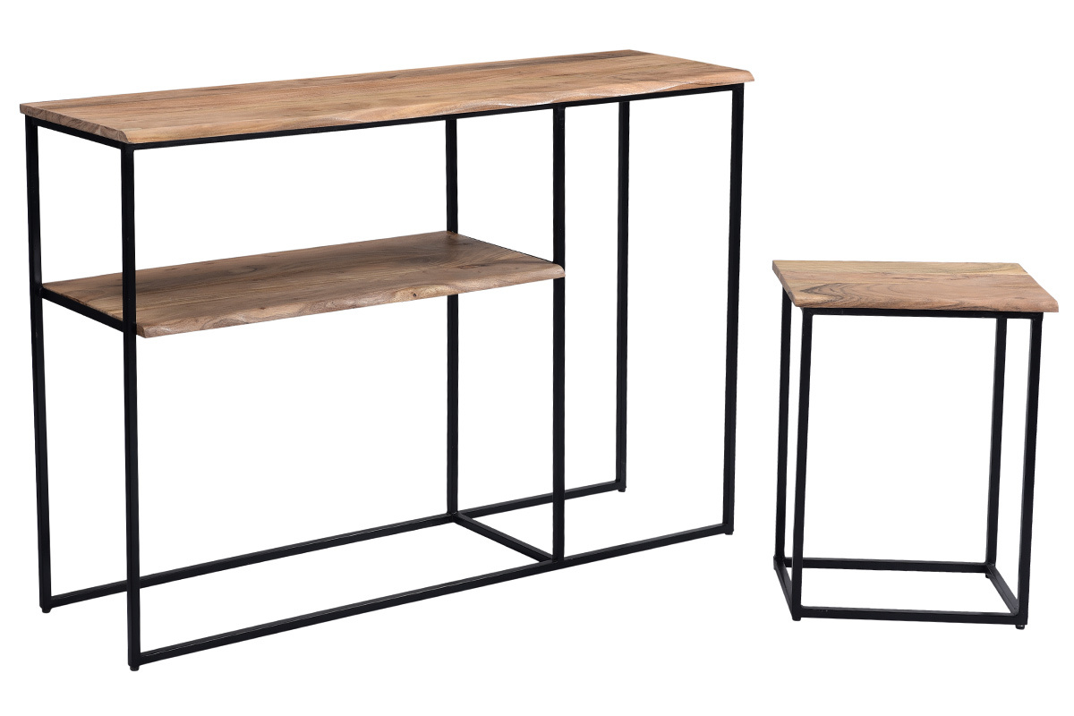 Console piccolo sgabello in acacia e metallo nero  LOCK