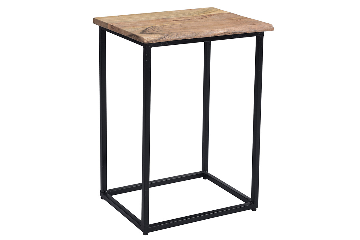 Console piccolo sgabello in acacia e metallo nero  LOCK